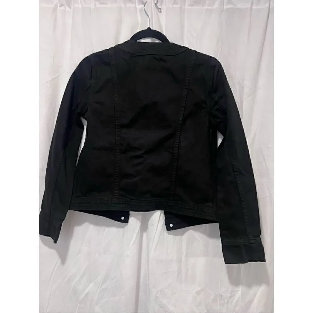 L'AGENCE Women's Black Long Sleeve Yari Collarless Jean Jacket Small NWOT
